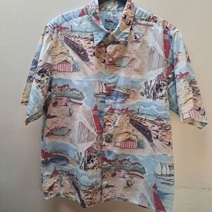 Reyn Spooner Hawaiian Traditionals Men's Shirt Vintage Print front pocket, XL